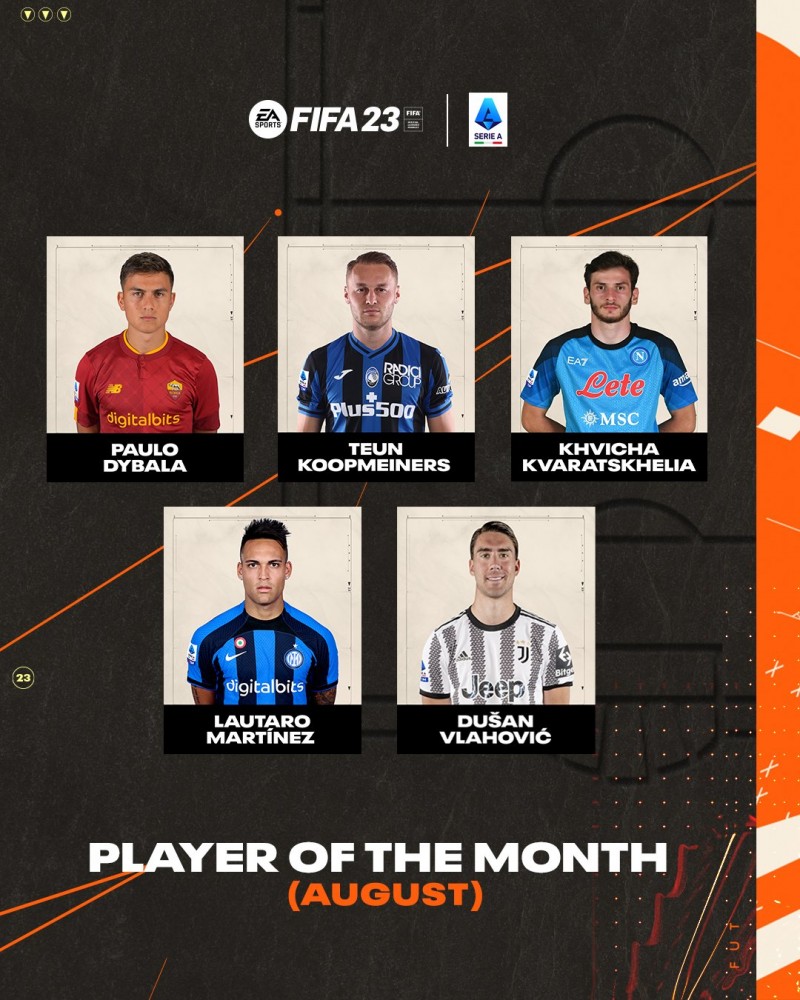 意甲八月最佳球员候选：迪巴拉、劳塔罗、弗拉霍维奇在内