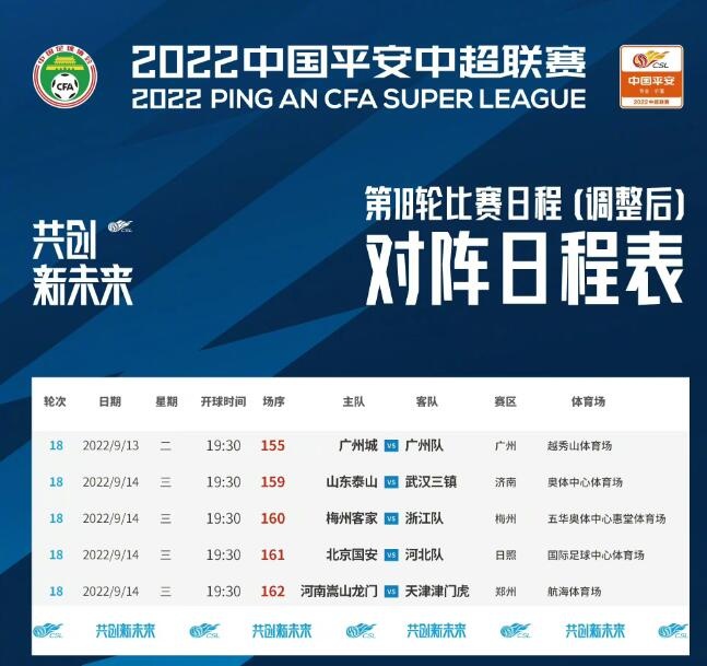 中超官方：第18轮大连人vs申花、海港vs蓉城等4场比赛延期