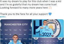 【乐玩LEWIN】福登晒续约照:儿时梦想就是为曼城效力 还会在这踢很多年-乐玩真人线上娱乐