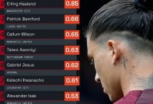 【乐玩LEWIN】本赛季英超无点球的场均预期进球榜:努涅斯0.89球、哈兰德0.85球-乐玩真人线上娱乐