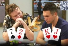 【EV扑克】27杂色5bet诈唬撞钢板，Doug Polk大笑露马脚错失清台机会-乐玩真人线上娱乐