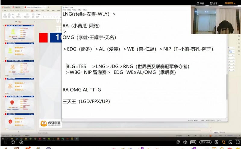 涵艺给各个战队下赛季排名：BLG=TES>LNG>JDG>RNG>WBG