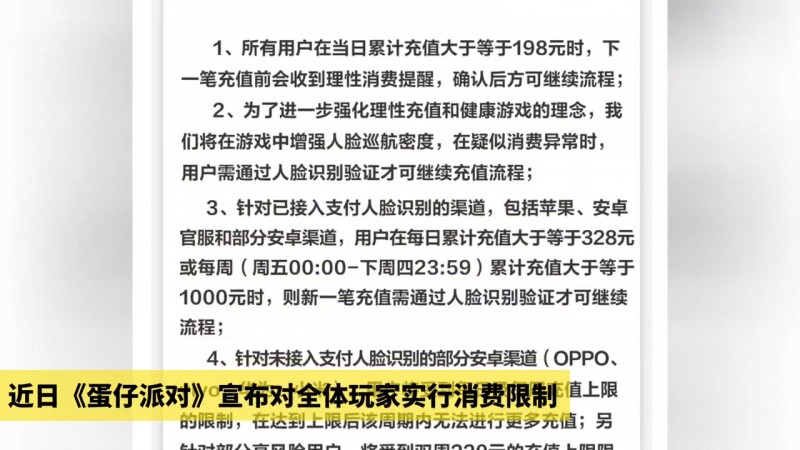 合理！蛋仔派对限制所有用户充值 单日累计充值328元将强制人脸验证