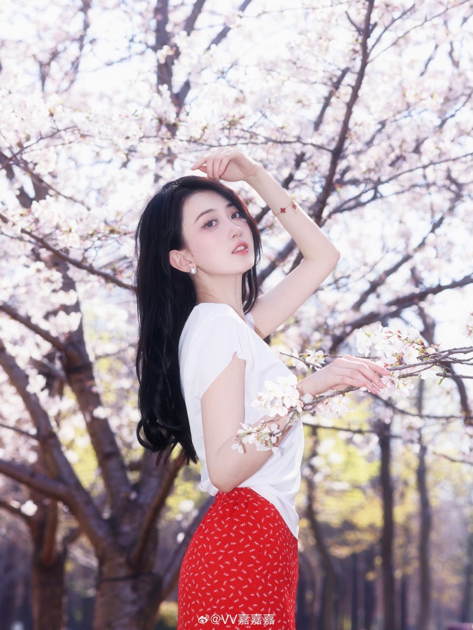 美哭了姐姐😍无畏契约V嘉晒照：春装第一件 樱花下的红白配