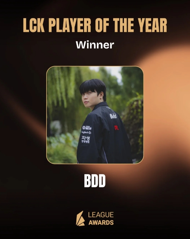 League Awards:KT中单Bdd选手荣获国外联盟颁奖典礼LCK年度最佳选手奖