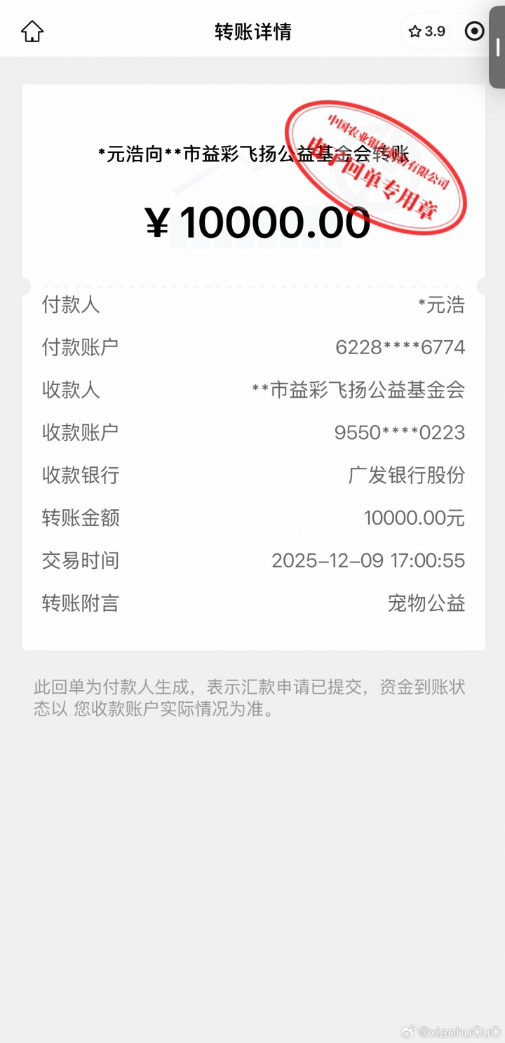 虎之爱心！Xiaohu：向上海猫岛捐赠一万元 用于救助当地流浪猫