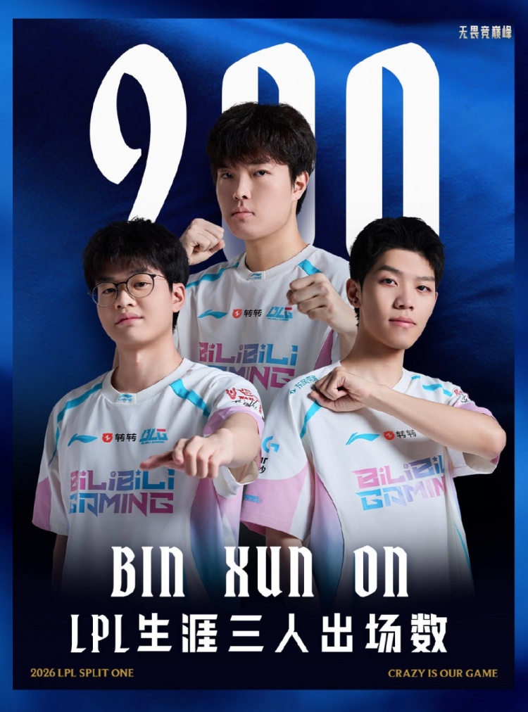 里程碑:Bin、Xun、ON三人组携手达成在BLG的200出场