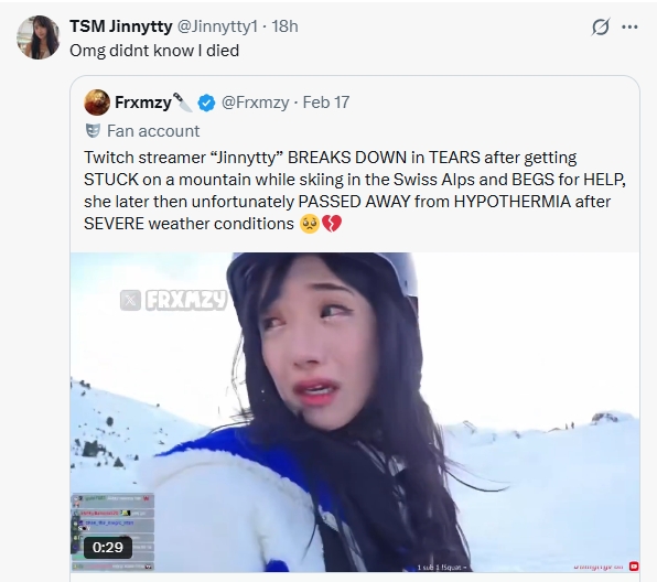 性感女主播滑雪被困"惨死"？本人回应：我咋不知道