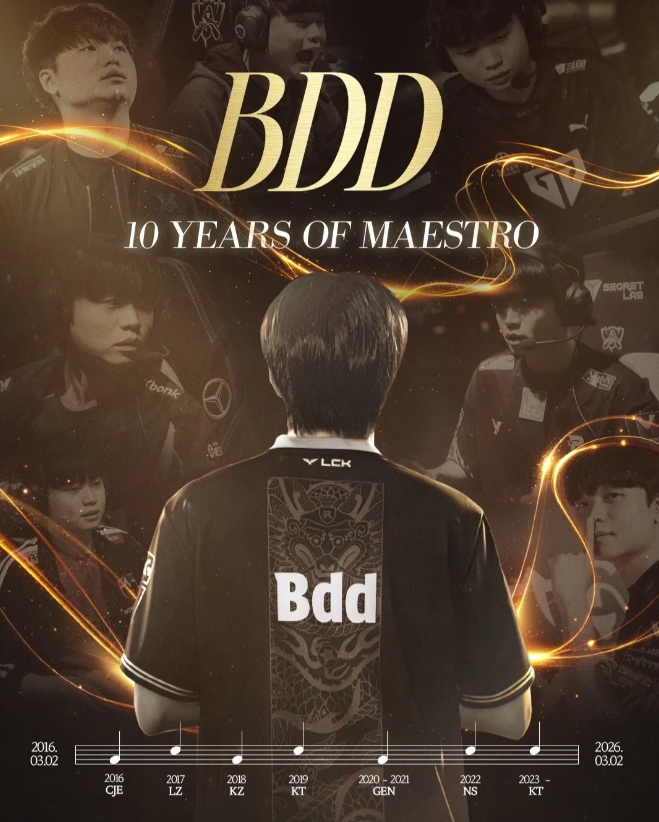 LCK官方庆祝Bdd出道10周年：十年时间淬炼一部经典