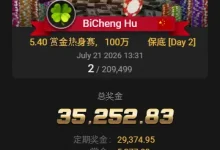 【EV扑克】从5.4刀到3.5万刀!中国选手BiCheng Hu斩获20万人赏金热身赛亚军,豪取6,500倍回报!-乐玩真人线上娱乐