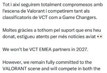【乐玩LEWIN】巴萨电竞:27年不再作为VCT EMEA的合作战队,但不会退出无畏契约-乐玩真人线上娱乐